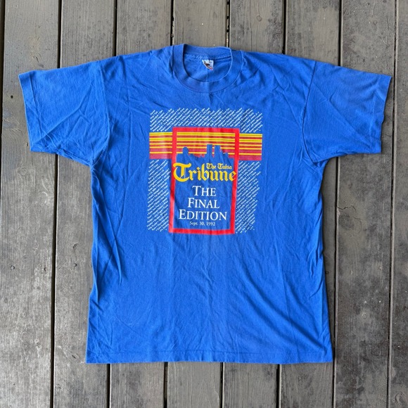 Fruit of the Loom Other - Fruit of the Loom Vintage 1992 The Tulsa Tribune Final Edition T-Shirt XL Blue